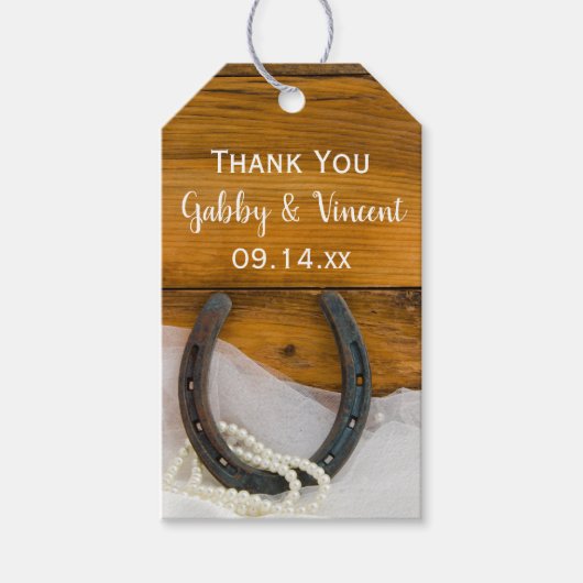 Hoefijzer en parels Westerne bruiloft voor Labels Cadeaulabel (Voorkant)