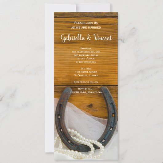 Hoefijzer en parels Westerne Ranch Wedding Kaart (Voorkant)