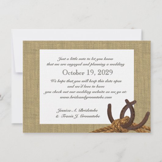 Hoefijzer en Rope sparen de Datum Save The Date (Achterkant)