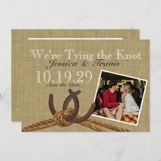 Hoefijzer en Rope sparen de Datum Save The Date (Voorkant / Achterkant)