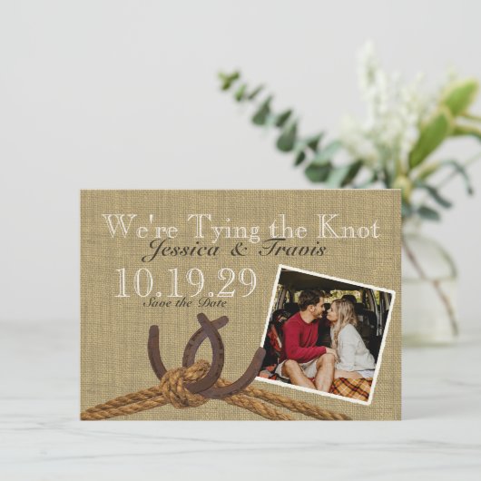 Hoefijzer en Rope sparen de Datum Save The Date (Staand voorkant)