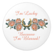 Hoefijzer en Rozen van Lucky & zonder offerte Keramische Knop (Voorkant)