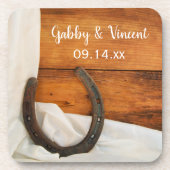 Hoefijzer en Satin Country Barn Wedding Drankjes Onderzetter (Voorkant)