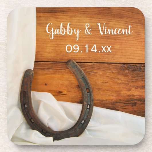 Hoefijzer en Satin Country Barn Wedding Drankjes Onderzetter (Voorkant)
