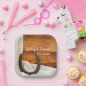 Hoefijzer en Satin Country Barn Wedding Papieren Bordje (Feest)