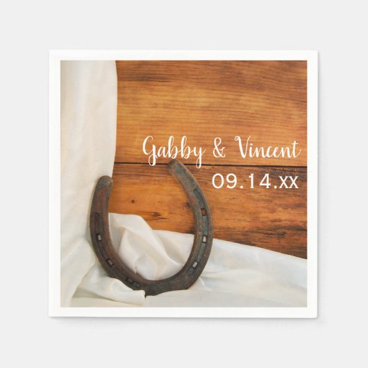 Hoefijzer en Satin Country Barn Wedding Servetten (Voorkant)