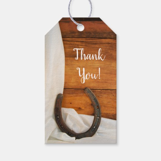 Hoefijzer en Satin Western Barn Wedding Favor Labe Cadeaulabel (Voorkant)