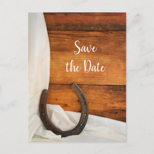 Hoefijzer en Satin Western Weddenschap Opslaan Dat Aankondigingskaart (Voorkant)