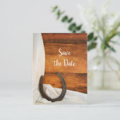 Hoefijzer en Satin Western Weddenschap Opslaan Dat Aankondigingskaart (Staand voorkant)