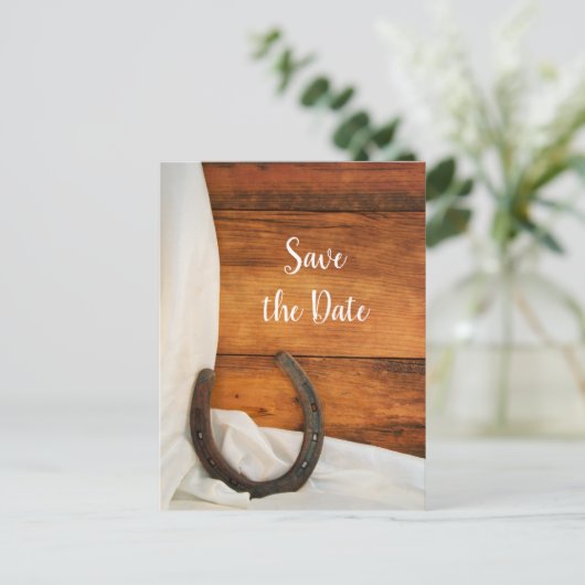 Hoefijzer en Satin Western Weddenschap Opslaan Dat Aankondigingskaart (Staand voorkant)