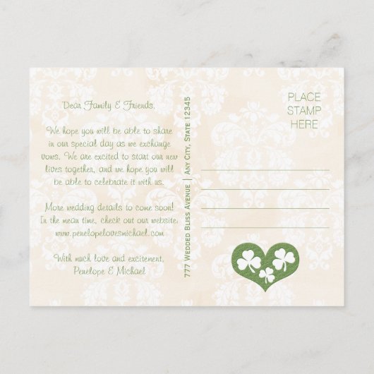 Hoefijzer en Shamrock Save the Date Aankondigingskaart (Achterkant)