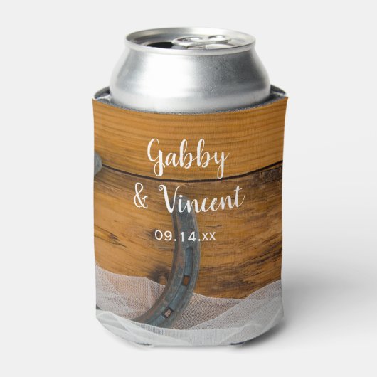 Hoefijzer en Veil Country Barn Wedding Favor Blikjeskoeler (Blikje Voorkant)