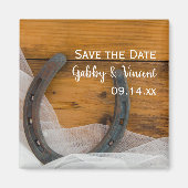 Hoefijzer en Veil Country Wedding Save the Date Magneet (Voorkant)