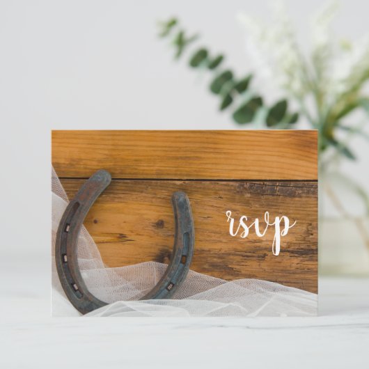 Hoefijzer en Veil Western Barn Wedding RSVP (Staand voorkant)