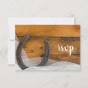 Hoefijzer en Veil Western Barn Wedding RSVP Kaartje