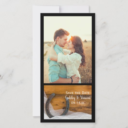 Hoefijzer en Veil Western Wedding Save the Date (Voorkant)