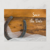 Hoefijzer en Veil Western Wedding Save the Date Aankondigingskaart (Voorkant)