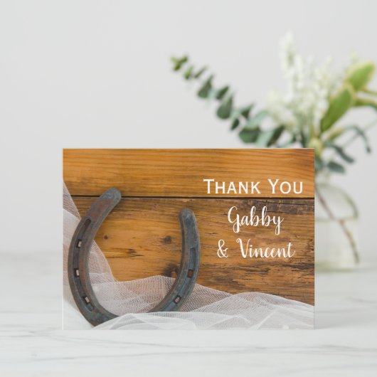 Hoefijzer en Veil Westerne bruiloft Bedankkaart (Staand voorkant)