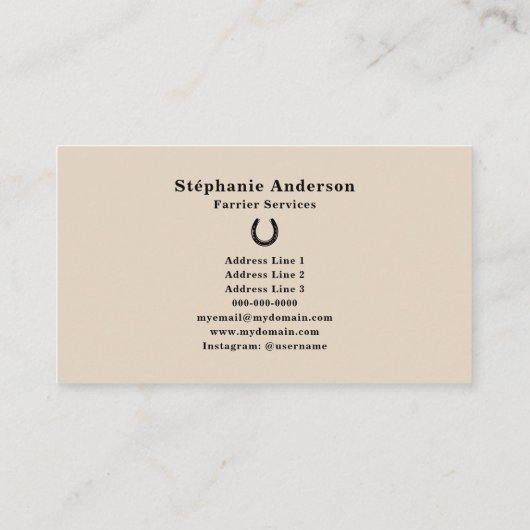 Hoefijzer Farrier Visitekaartje (Achterkant)