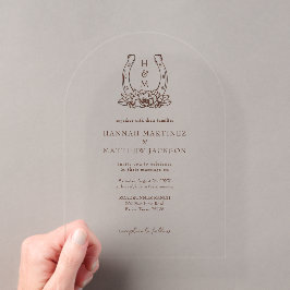 Hoefijzer & Floral Crest Westerne Country Wedding Acryl Uitnodigingen