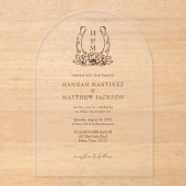 Hoefijzer & Floral Crest Westerne Country Wedding Acryl Uitnodigingen (Voorkant)