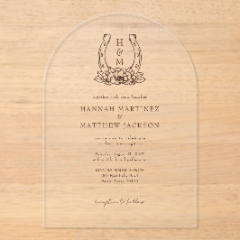 Hoefijzer & Floral Crest Westerne Country Wedding Acryl Uitnodigingen