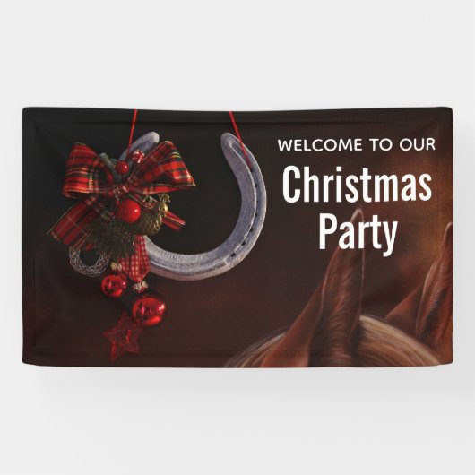 Hoefijzer Foto van Equestrian Kersthanging Spandoek (Horizontaal)