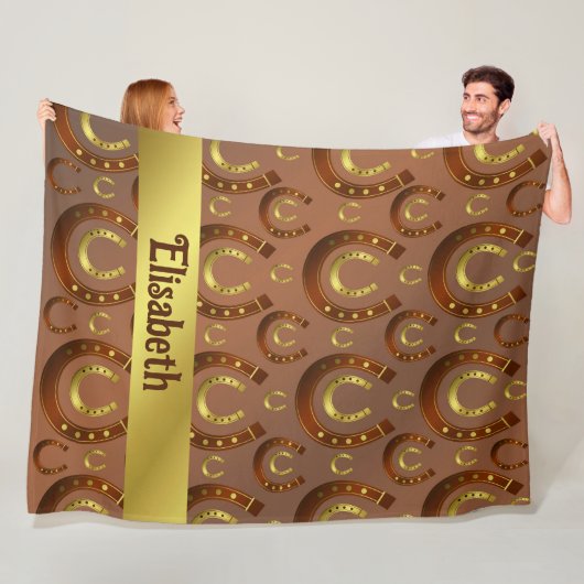 hoefijzer, goudbruine patroondeken fleece deken (In situ)