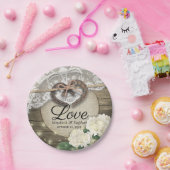 Hoefijzer Heart Lace Hydrangea Wood Weddenschap Sh Papieren Bordje (Feest)