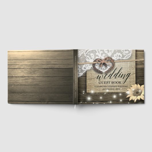 Hoefijzer Heart Lace Sunflower Wood Weddenschap Gastenboek (Volledig)