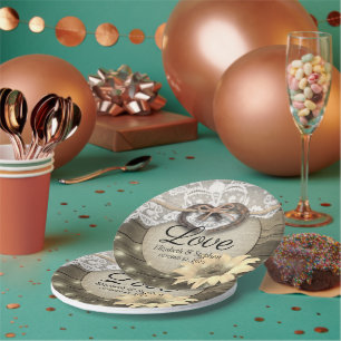 Hoefijzer Heart Lace Sunflower Wood Weddenschap Papieren Bordje