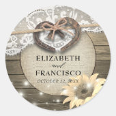 Hoefijzer Heart Lace Sunflower Wood Weddenschap Ronde Sticker (Voorkant)