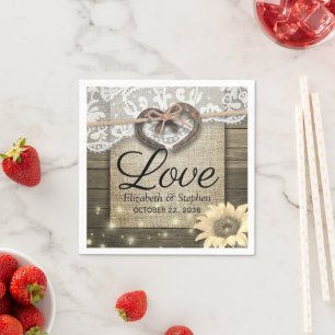 Hoefijzer Heart Lace Sunflower Wood Weddenschap Servet