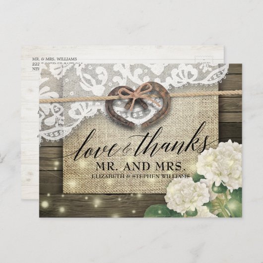 Hoefijzer Hydrangea Country Wood Weddenschap Harte Briefkaart (Voorkant / Achterkant)