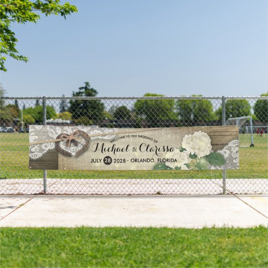 Hoefijzer Hydrangea Land Rustic Wedding Welkom Spandoek (Insitu)