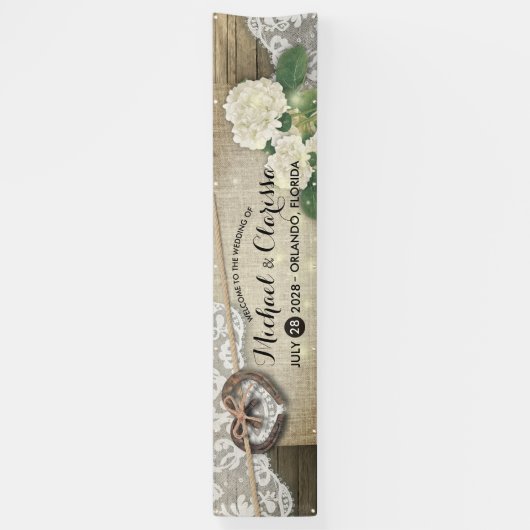 Hoefijzer Hydrangea Land Rustic Wedding Welkom Spandoek (Verticaal)