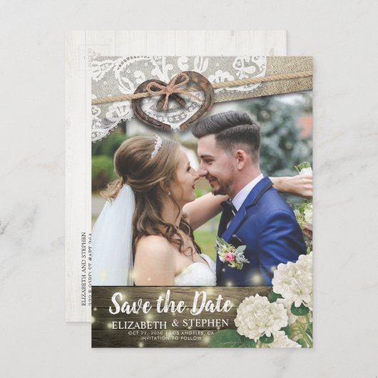 Hoefijzer Hydrangea Weddenschap Opslagdatum FOTO Briefkaart (Voorkant / Achterkant)