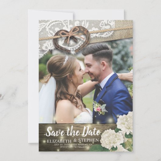 Hoefijzer Hydrangea Weddenschap Opslagdatum FOTO Save The Date (Voorkant)