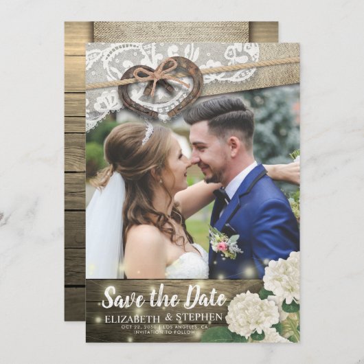 Hoefijzer Hydrangea Weddenschap Opslagdatum FOTO Save The Date (Voorkant / Achterkant)