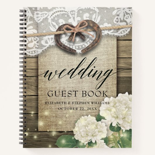 Hoefijzer Hydrangea Wood Country Weddenschap Notitieboek (Voorkant)