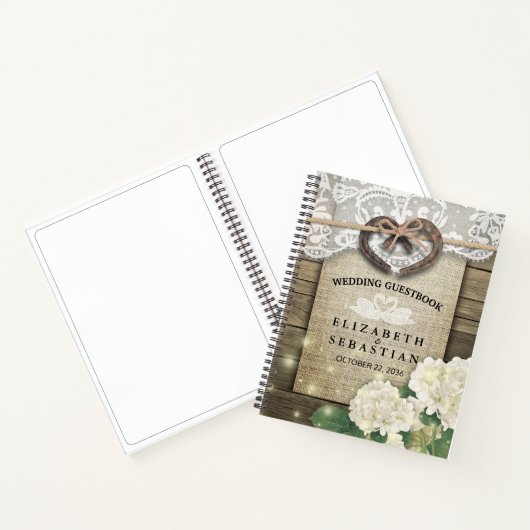 Hoefijzer Hydrangea Wood Country Weddenschap Notitieboek (Binnen)