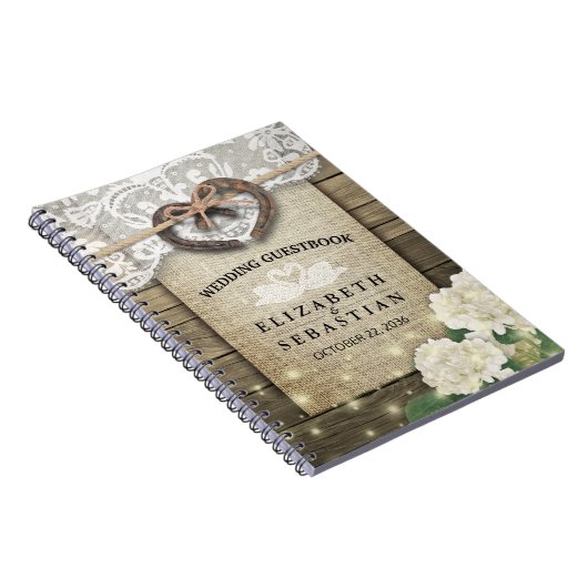 Hoefijzer Hydrangea Wood Country Weddenschap Notitieboek (Rechterzijde)