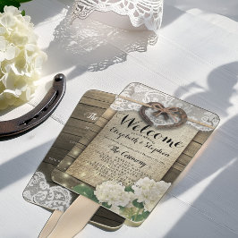 Hoefijzer Hydrangea Wood Wedding Programs Hand Fan Handwaaier