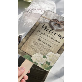 Hoefijzer Hydrangea Wood Wedding Programs Hand Fan Handwaaier