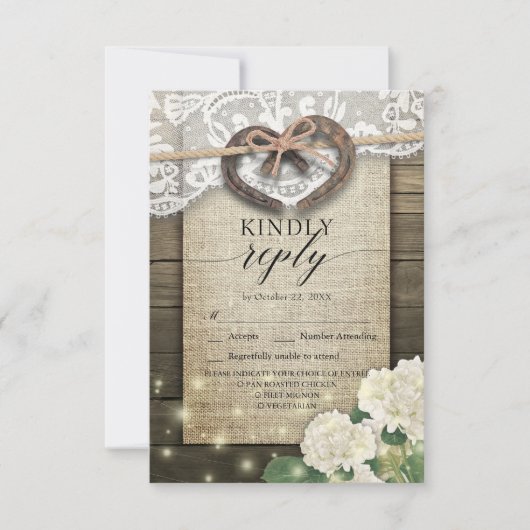 Hoefijzer Hydrangea Wood Wedding RSVP Kindly Reply (Voorkant)