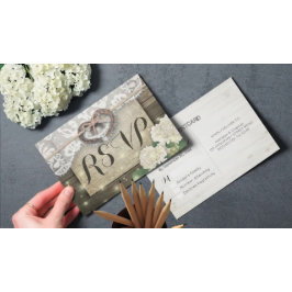 Hoefijzer Hydrangea Wood Wedding RSVP Kindly Reply Uitnodiging Briefkaart