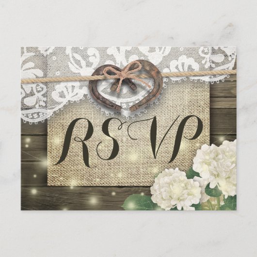 Hoefijzer Hydrangea Wood Wedding RSVP Kindly Reply Uitnodiging Briefkaart (Voorkant)