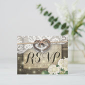 Hoefijzer Hydrangea Wood Wedding RSVP Kindly Reply Uitnodiging Briefkaart (Staand voorkant)