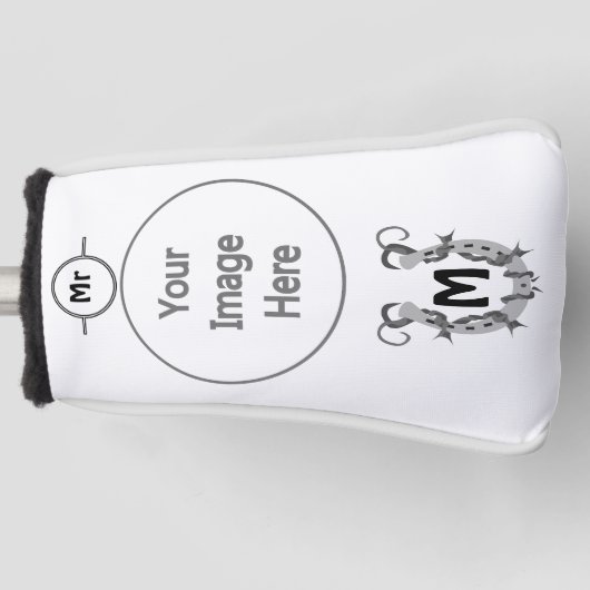 Hoefijzer in Barbed Wire Monogram Golfheadcover (Voorkant)
