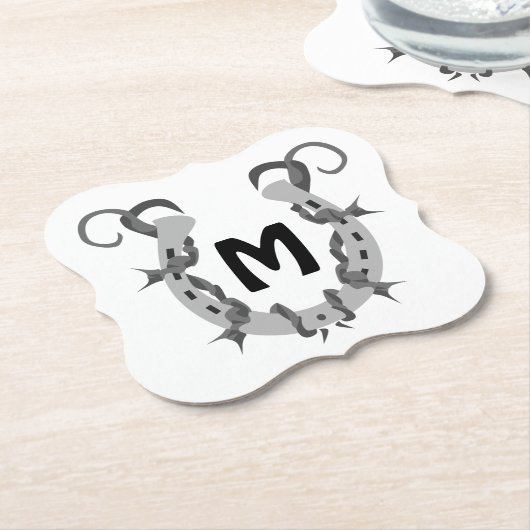 Hoefijzer in Barbed Wire Monogram Kartonnen Onderzetters (Gekanteld)